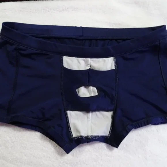 Tulio Men's Men's Square Cut Swim Trunk, w C-Ring Pouch, Navy, Nylon, XL (34-38) - Picture 7 of 14